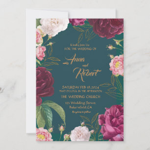 Emerald Green und Gold Floral Wedding Einladung