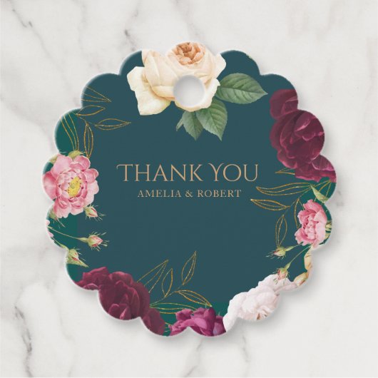 Emerald Green und Gold Floral Wedding Geschenkanhänger (Vorderseite)