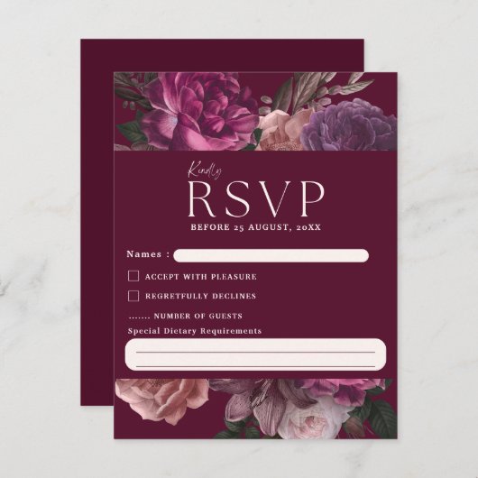 Emerald Green und Gold Floral Wedding RSVP Karte (Vorne/Hinten)