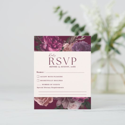 Emerald Green und Gold Floral Wedding RSVP Karte (Stehend Vorderseite)