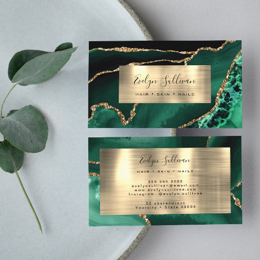 Emerald Green und Gold Foil Agate Business Card Visitenkarte