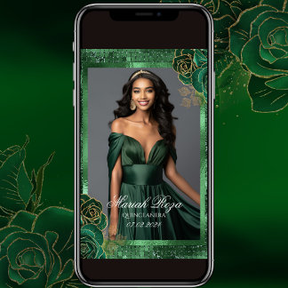 Emerald Green und Gold Geburtstags-Foto Einladung