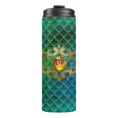 Emerald Green und Gold Gemstone Meerjungenskala Thermosbecher (Vorderseite)