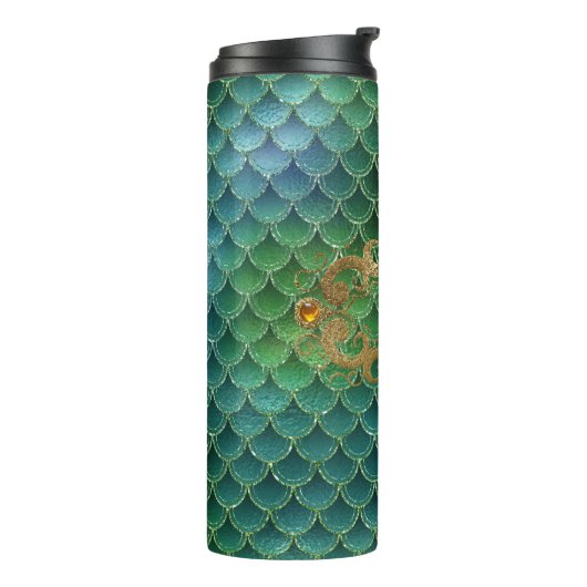Emerald Green und Gold Gemstone Meerjungenskala Thermosbecher (Nach links gedreht)