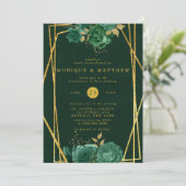 Emerald Green und Gold Geometric Floral Wedding Einladung (Stehend Vorderseite)