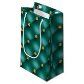 Emerald Green und Gold getufelte kleine Geschenkta Kleine Geschenktüte (Vorderseite Schrägansicht)