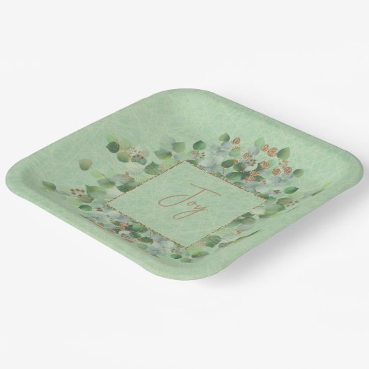 Emerald Green und Gold Glitzer Eucalyptus Custom Pappteller (Gewinkelt)