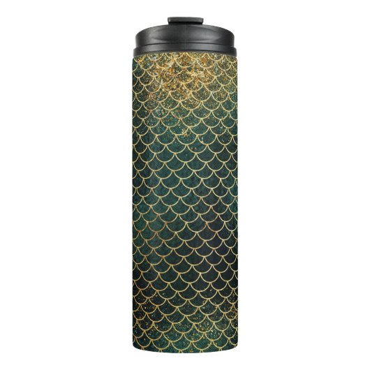 Emerald Green und Gold Glitzer Mermaid Scales Thermosbecher (Vorderseite)
