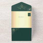 Emerald Green und Gold Glitzer Wedding All In One Einladung (Außenbereich)