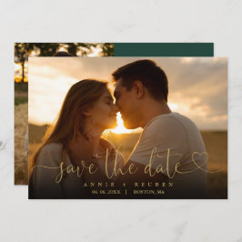 Emerald Green und Gold Heart Script Foto Hochzeit Save The Date