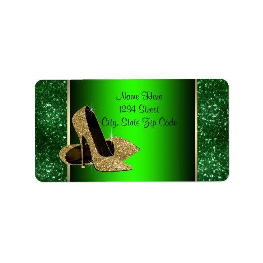 Emerald Green und Gold High Heel Shoe Adresse Adressaufkleber (Vorne)
