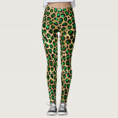 Emerald Green und Gold Leopard Print Leggings (Vorderseite)