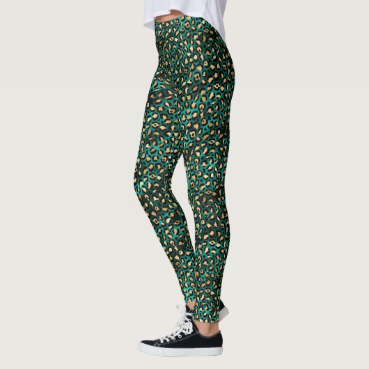 Emerald Green und Gold Leopard Print Leggings (Links)
