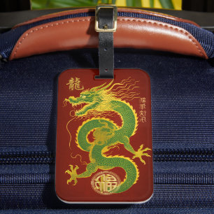 Emerald Green und Gold Lucky Lunar Dragon Gepäckanhänger