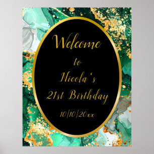 Emerald Green und Gold Marble Agate Geburtstagspar Poster