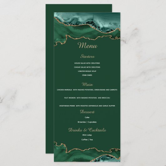 Emerald Green und Gold Menu Card Menükarte (Vorne/Hinten)