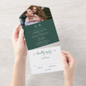 Emerald Green und Gold Monogram Foto Wedding All In One Einladung (Abreißen)