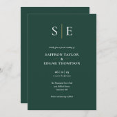 Emerald Green und Gold Monogram Wedding Einladung (Vorne/Hinten)