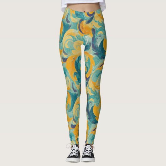 Emerald Green und Gold Paisley Inspiriert Abstrakt Leggings (Vorderseite)