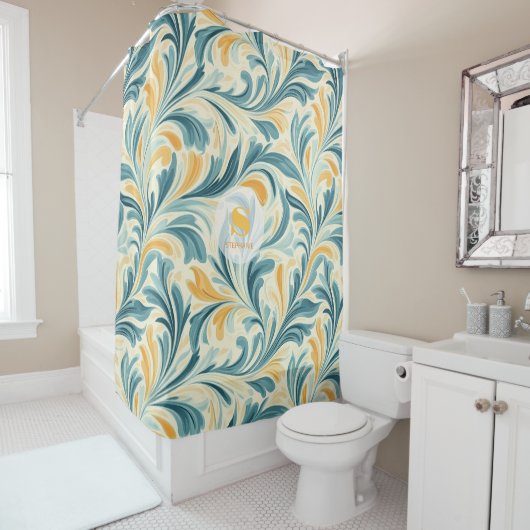 Emerald Green und Gold Paisley Leaf Muster Duschvorhang (Beispiel)