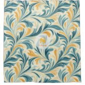 Emerald Green und Gold Paisley Leaf Muster Duschvorhang (Vorderseite)