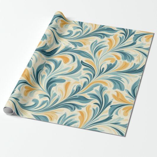 Emerald Green und Gold Paisley Leaf Muster Geschenkpapier (Ungerollt)