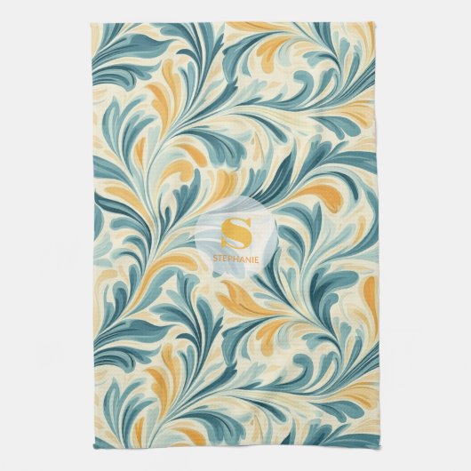 Emerald Green und Gold Paisley Leaf Muster Geschirrtuch (Vertikal)