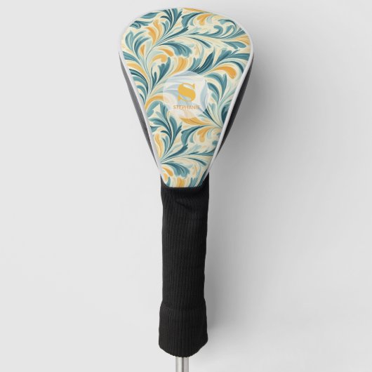 Emerald Green und Gold Paisley Leaf Muster Golf Headcover (Vorderseite)