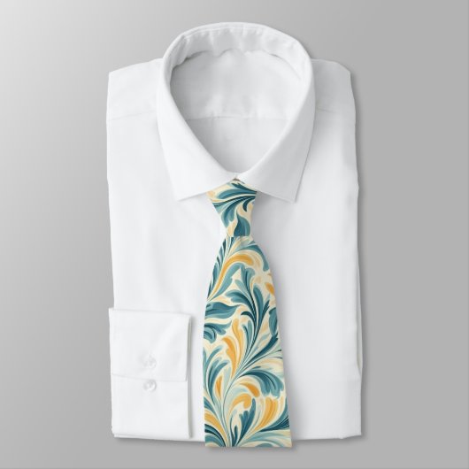 Emerald Green und Gold Paisley Leaf Muster Krawatte (Gebunden)