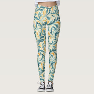 Emerald Green und Gold Paisley Leaf Muster Leggings