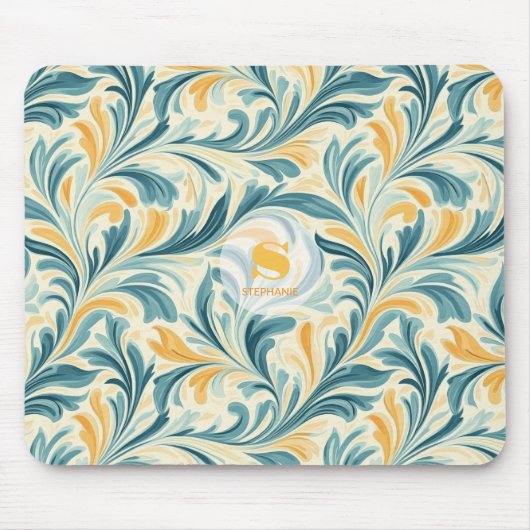 Emerald Green und Gold Paisley Leaf Muster Mousepad (Vorne)