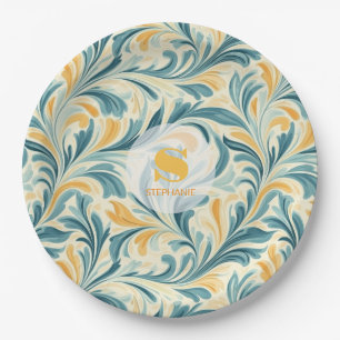 Emerald Green und Gold Paisley Leaf Muster Pappteller