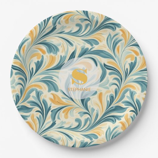 Emerald Green und Gold Paisley Leaf Muster Pappteller (Vorderseite)