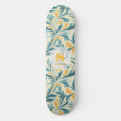 Emerald Green und Gold Paisley Leaf Muster Skateboard (Vorderseite)