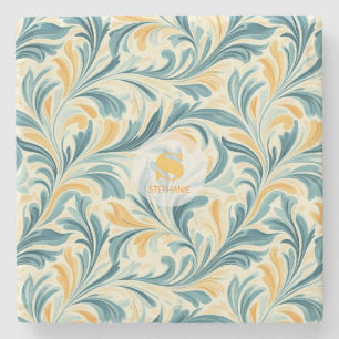 Emerald Green und Gold Paisley Leaf Muster Steinuntersetzer