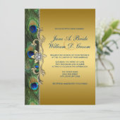Emerald Green und Gold Peacock Wedding Einladung (Stehend Vorderseite)