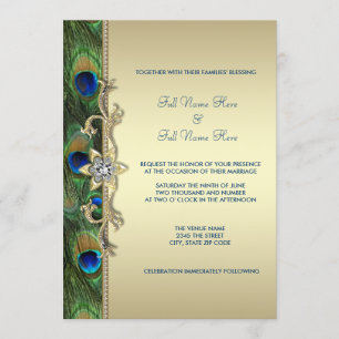 Emerald Green und Gold Peacock Wedding Einladung