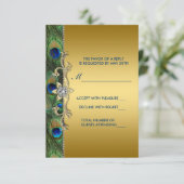 Emerald Green und Gold Peacock Wedding RSVP Karte (Stehend Vorderseite)