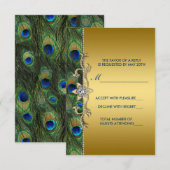 Emerald Green und Gold Peacock Wedding RSVP Karte (Vorne/Hinten)