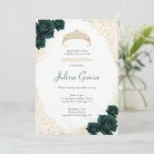 Emerald Green und Gold Quinceanera Einladung (Stehend Vorderseite)