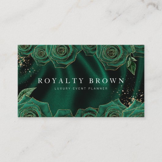 Emerald Green und Gold Rose Business Card Visitenkarte (Vorderseite)