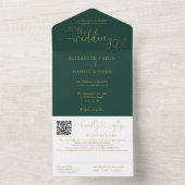 Emerald Green und Gold Script QR Code Hochzeit All In One Einladung (Innen Boden)