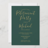 Emerald Green und Gold Script Retirement Party Einladung (Vorderseite)