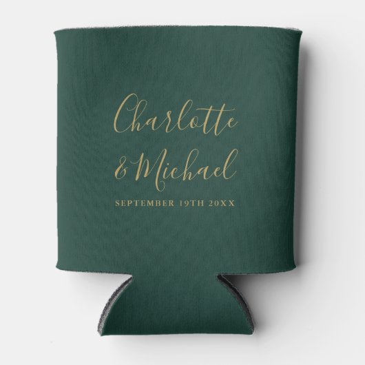 Emerald Green und Gold Script Wedding Dosenkühler (Vorderseite)