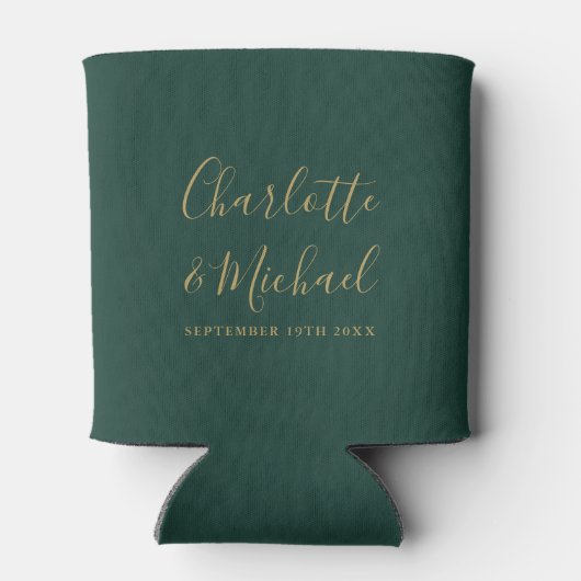 Emerald Green und Gold Script Wedding Dosenkühler (Rückseite)