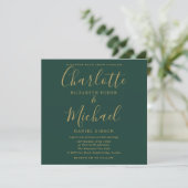 Emerald Green und Gold Script Wedding Foto Einladung (Stehend Vorderseite)