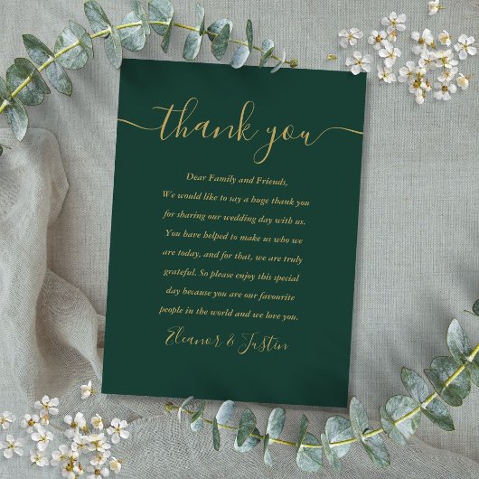 Emerald Green und Gold Script Wedding Vielen Dank Platzkarte
