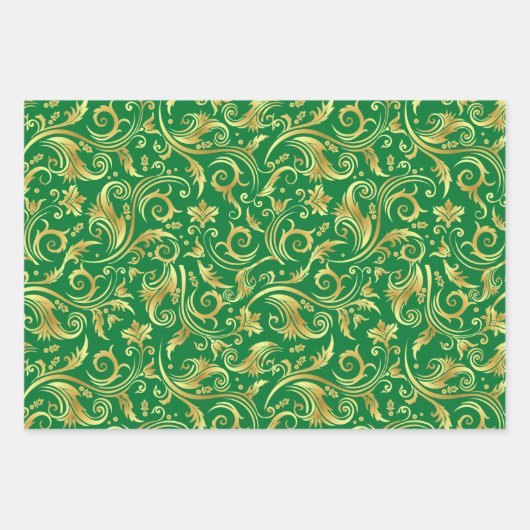 Emerald Green und Gold Scrollworks Geschenkpapier Set (Vorderseite 2)