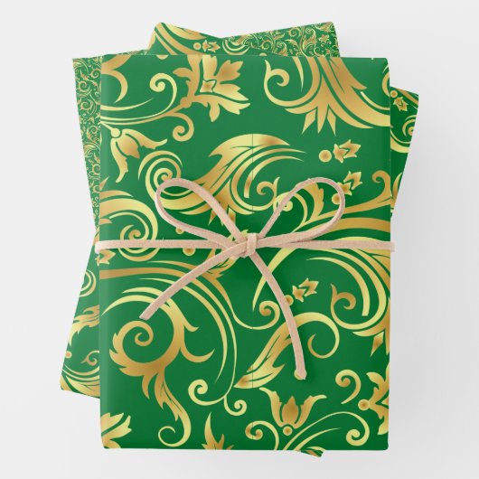 Emerald Green und Gold Scrollworks Geschenkpapier Set (Beispiel)