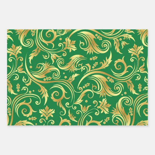 Emerald Green und Gold Scrollworks Geschenkpapier Set (Vorderseite)